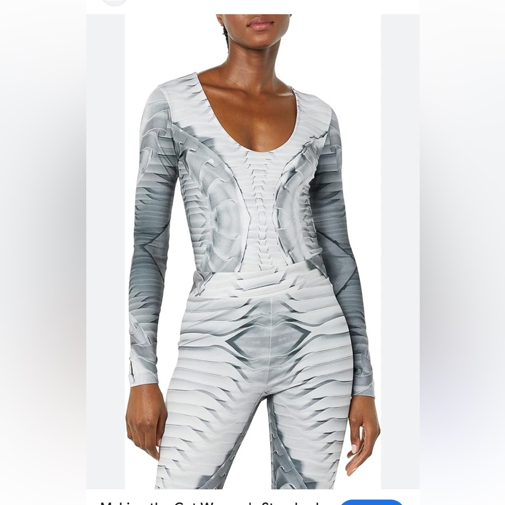 - 2/$30 Making the Cut Cat suit with vertebrae gray and white long sleeves…